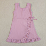 GSD3034 Solid Color Pink Ruffles Yoga Girl's Dress Onesie