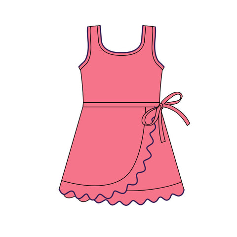 Preorder 12.05 MOQ 5 pcs Solid Color Dark Pink Ruffles Yoga Girl's Dress Onesie