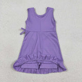 GSD3036 Solid Color Purple Ruffles Yoga Girl's Dress Onesie
