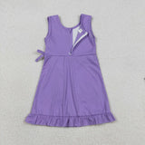 GSD3036 Solid Color Purple Ruffles Yoga Girl's Dress Onesie