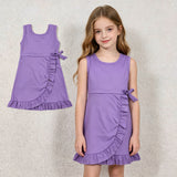 GSD3036 Solid Color Purple Ruffles Yoga Girl's Dress Onesie