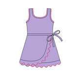 Preorder Samples GSD3036 Solid Color Purple Ruffles Yoga Girl's Dress Onesie