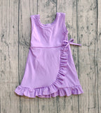 Preorder Samples GSD3036 Solid Color Purple Ruffles Yoga Girl's Dress Onesie