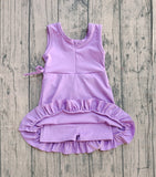 Preorder Samples GSD3036 Solid Color Purple Ruffles Yoga Girl's Dress Onesie
