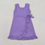GSD3036 Solid Color Purple Ruffles Yoga Girl's Dress Onesie