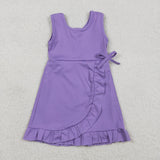GSD3036 Solid Color Purple Ruffles Yoga Girl's Dress Onesie