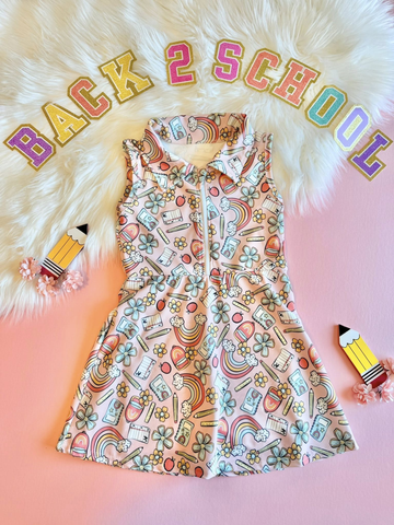 Preorder 12.05 MOQ 5 pcs Back To School Rainbow Pencil Yoga Girl's Dress Onesie