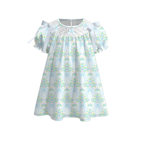 Preorder 12.05 MOQ 5 pcs Bows Flower Mint Girl's Dress