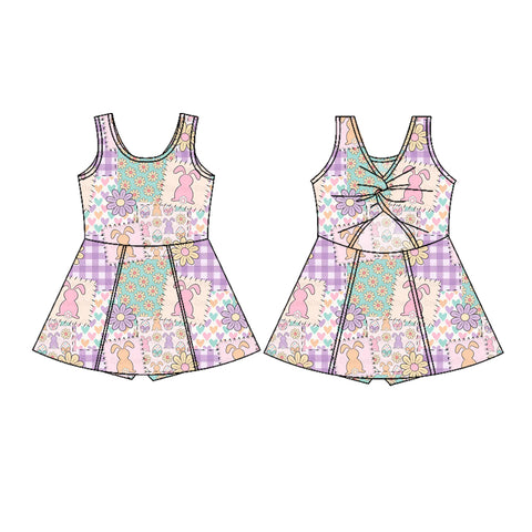 Preorder 12.06 MOQ 5 pcs GSD3051 Easter Bunny Flower Yoga Girl's Dress Onesie