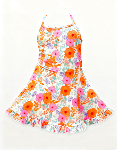 Preorder 12.06 MOQ 5 pcs GSD3054 Flower Orange Yoga Girl's Dress Onesie