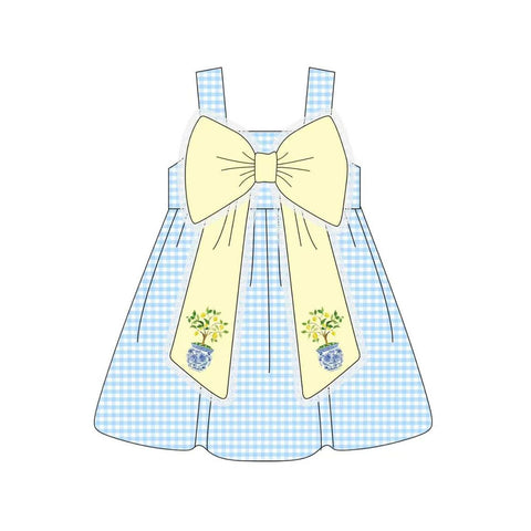 Preorder 12.07 MOQ 5 pcs Lemon Yellow Blue Plaid Girl's Dress