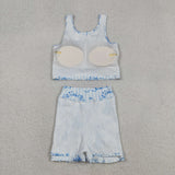 GSD3067 Princess Castle Bows Blue Yoga Girls Skorts Set