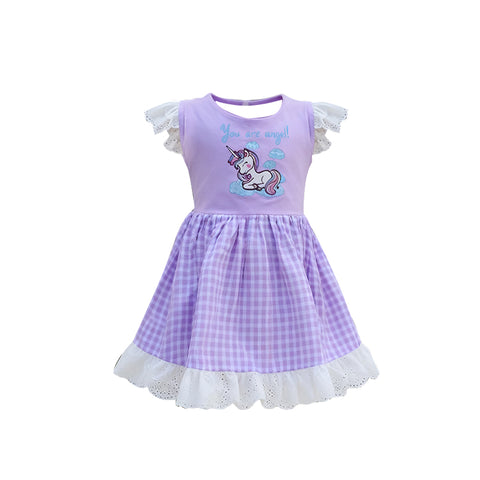 Preorder 12.08 MOQ 5 pcs GSD3077 Unicorn Purple Girl's Dress