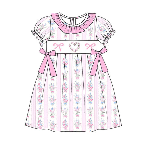 Preorder 12.08 MOQ 5 pcs GSD3078 Valentine's Day Bows Flower Pink Girl's Dress