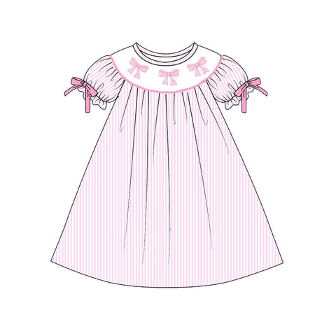 Preorder 12.08 MOQ 5 pcs GSD3080 Valentine's Day Bows Stripe Girl's Dress