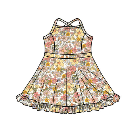 Preorder 12.11 MOQ 5 pcs Flower Orange Yoga Girl's Dress Onesie