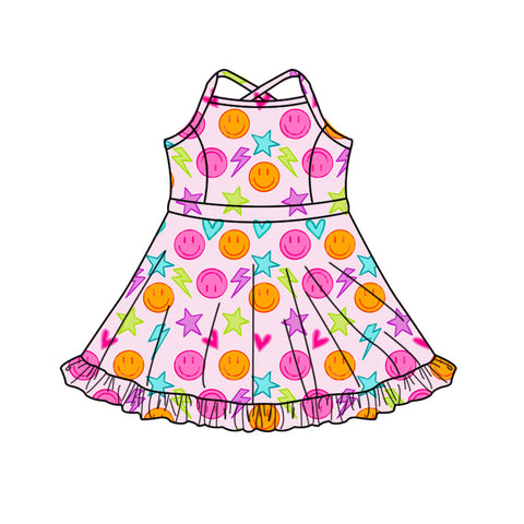 Preorder 12.11 MOQ 5 pcs Valentine's Day Smiley face Yoga Girl's Dress Onesie