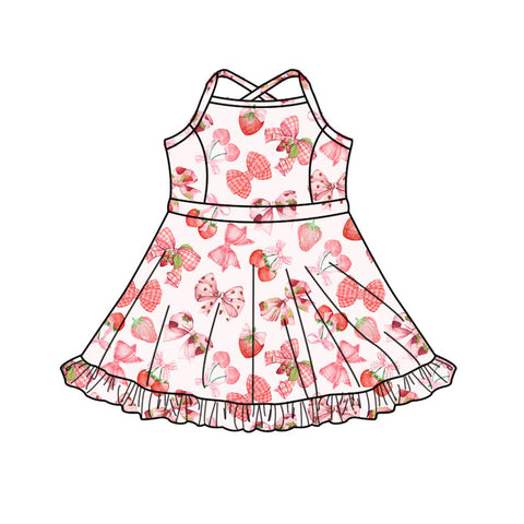 Preorder 12.11 MOQ 5 pcs Strawberry Bows Pink Yoga Girl's Dress Onesie