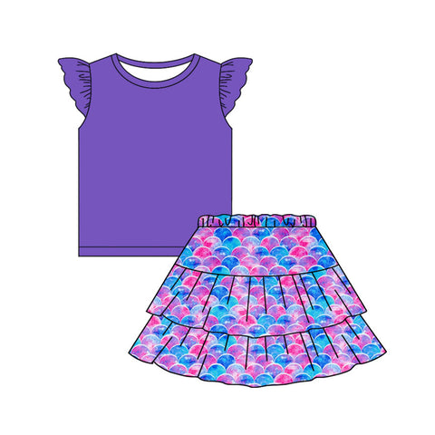 Preorder 12.11 MOQ 5 pcs GSD3091 Mermaid Purple Pink Girls Skirt Set