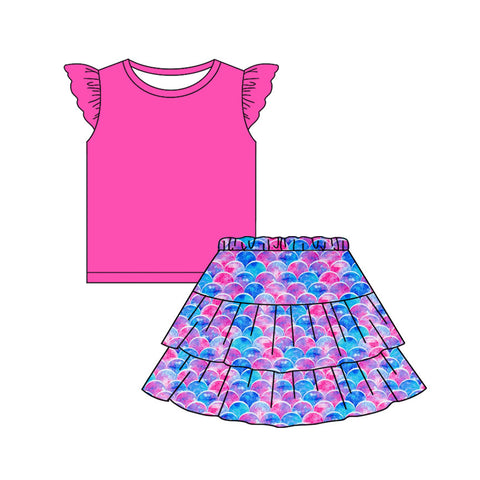 Preorder 12.11 MOQ 5 pcs GSD3092 Mermaid Pink Girls Skirt Set