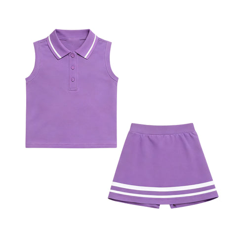 Preorder 12.13 MOQ 5 pcs GSD3105 Solid Color Purple Yoga Polo Girls Skorts Set