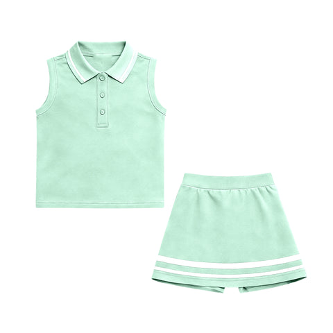 Preorder 12.13 MOQ 5 pcs GSD3106 Solid Color Mint Green Yoga Polo Girls Skorts Set