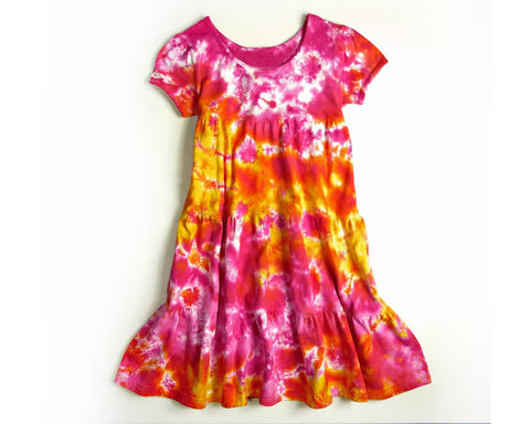 Preorder 12.13 MOQ 5 pcs GSD3110 Tie Dry Pink Orange Girl's Dress