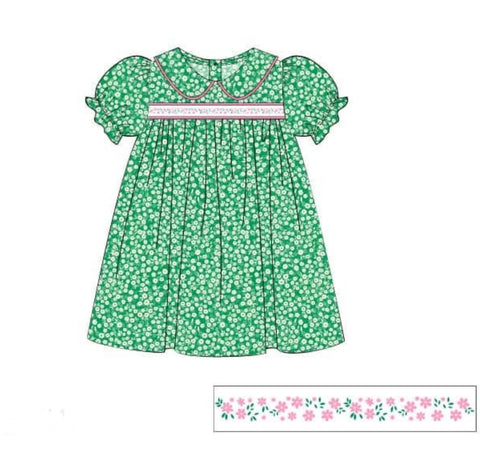Preorder 12.14 MOQ 5 pcs Flower Floral Green Girl's Dress