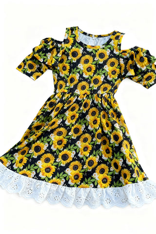 Preorder 12.14 MOQ 5 pcs Sunflower Lace Ruffles Girl's Dress