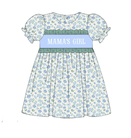 Preorder 12.14 MOQ 5 pcs GSD3128 MAMA'S BOY Flower Blue Girl's Dress