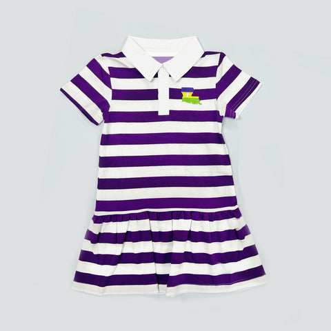 Preorder 12.15 MOQ 5 pcs Mardi Gras Stripe Girl's Dress