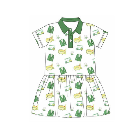 Preorder 12.15 MOQ 5 pcs Golf Cart Green Girl's Dress