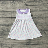 Preorder Samples GSD3152 Embroidery MAMA'S BOY Purple Plaid Girl's Dress