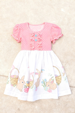 Preorder 12.19 MOQ 5 pcs Easter Rabbit Bunny Egg Pink Girl's Dress