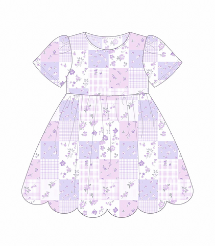Preorder 12.20 MOQ 5 pcs GSD3174 Flower Plaid Purple Girl's Dress