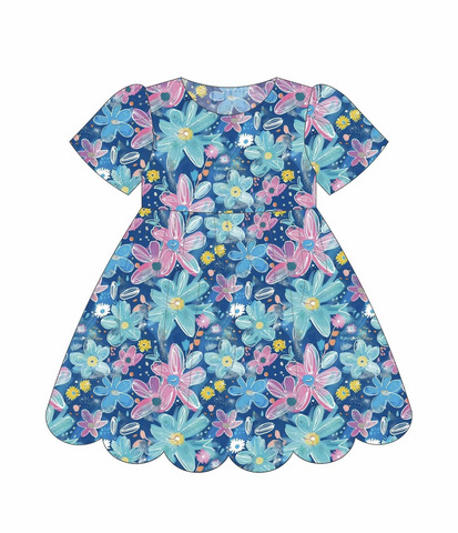 Preorder 12.20 MOQ 5 pcs Flower Daisy Blue Girl's Dress