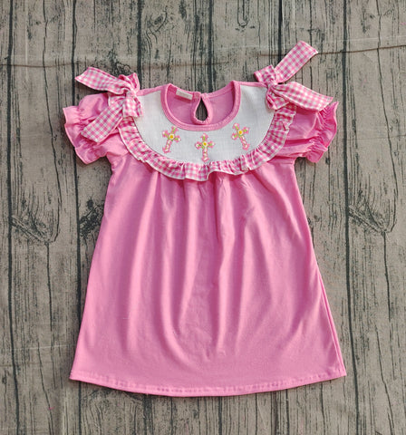 Preorder Samples GSD3178 Smocked Easter Cross Flower Pink Girl's Dress