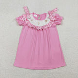 GSD3178 Smocked Easter Cross Flower Pink Girl's Dress