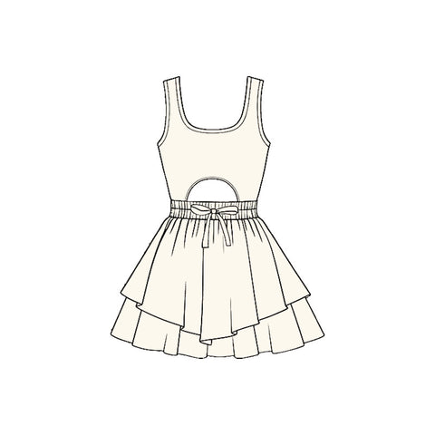 Preorder 12.21 MOQ 5 pcs GSD3181 Solid Color Cream Yoga Girl's Dress Onesie