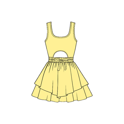 Preorder 12.21 MOQ 5 pcs GSD3182 Solid Color Yellow Yoga Girl's Dress Onesie