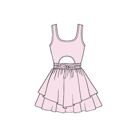 Preorder 12.21 MOQ 5 pcs GSD3184 Solid Color Light Pink Yoga Girl's Dress Onesie