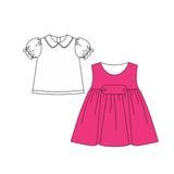 Preorder 12.22 MOQ 5 pcs Solid Color Pink Cotton Girl's Dress Set