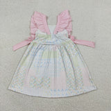 GSD3249 Garden Flower Plaid Pink Cute Girl's Dress