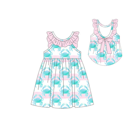 Preorder 12.25 MOQ 5 pcs Crab Blue Pink Girl's Dress