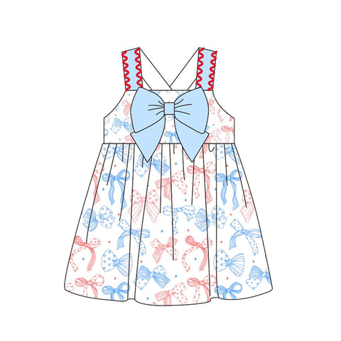 Preorder 12.25 MOQ 5 pcs 4th of July USA Flag Bows Cute Girl's Dress