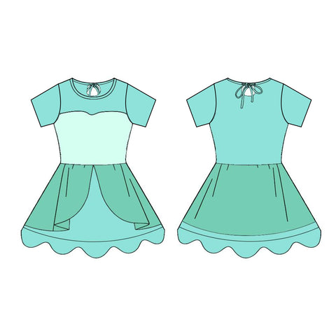 Preorder 12.26 MOQ 5 pcs Princess Green Ruffles Yoga Girl's Dress Onesie