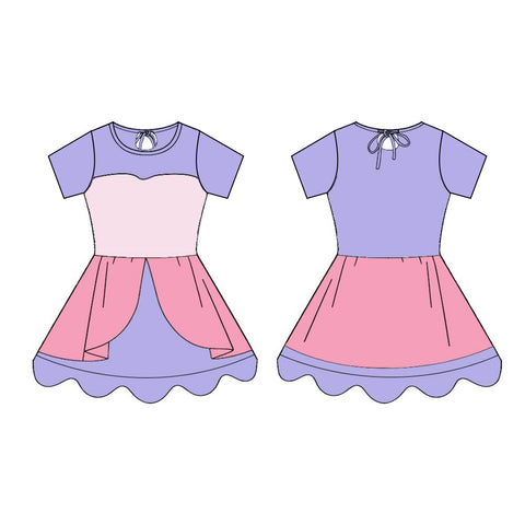 Preorder 12.26 MOQ 5 pcs Princess Purple Pink Ruffles Yoga Girl's Dress Onesie