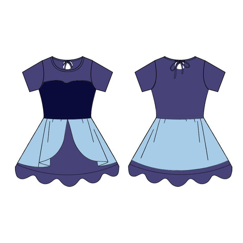 Preorder 12.26 MOQ 5 pcs Princess Navy Blue Ruffles Yoga Girl's Dress Onesie