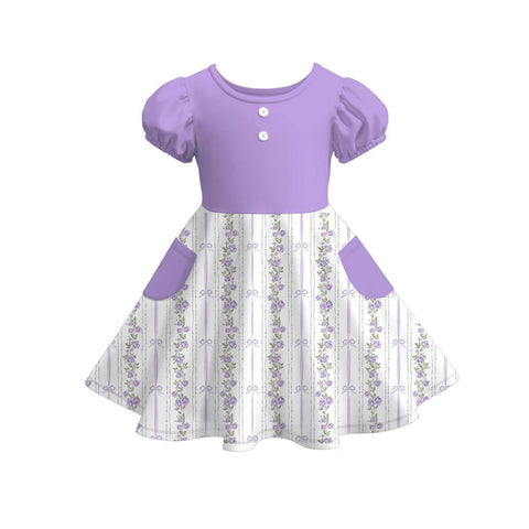 Preorder 12.26 MOQ 5 pcs Flower Bows Purple Girl's Dress