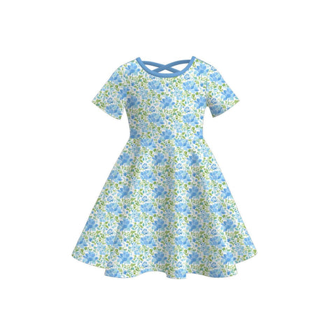 Preorder 12.26 MOQ 5 pcs Flower Floral Blue Girl's Dress